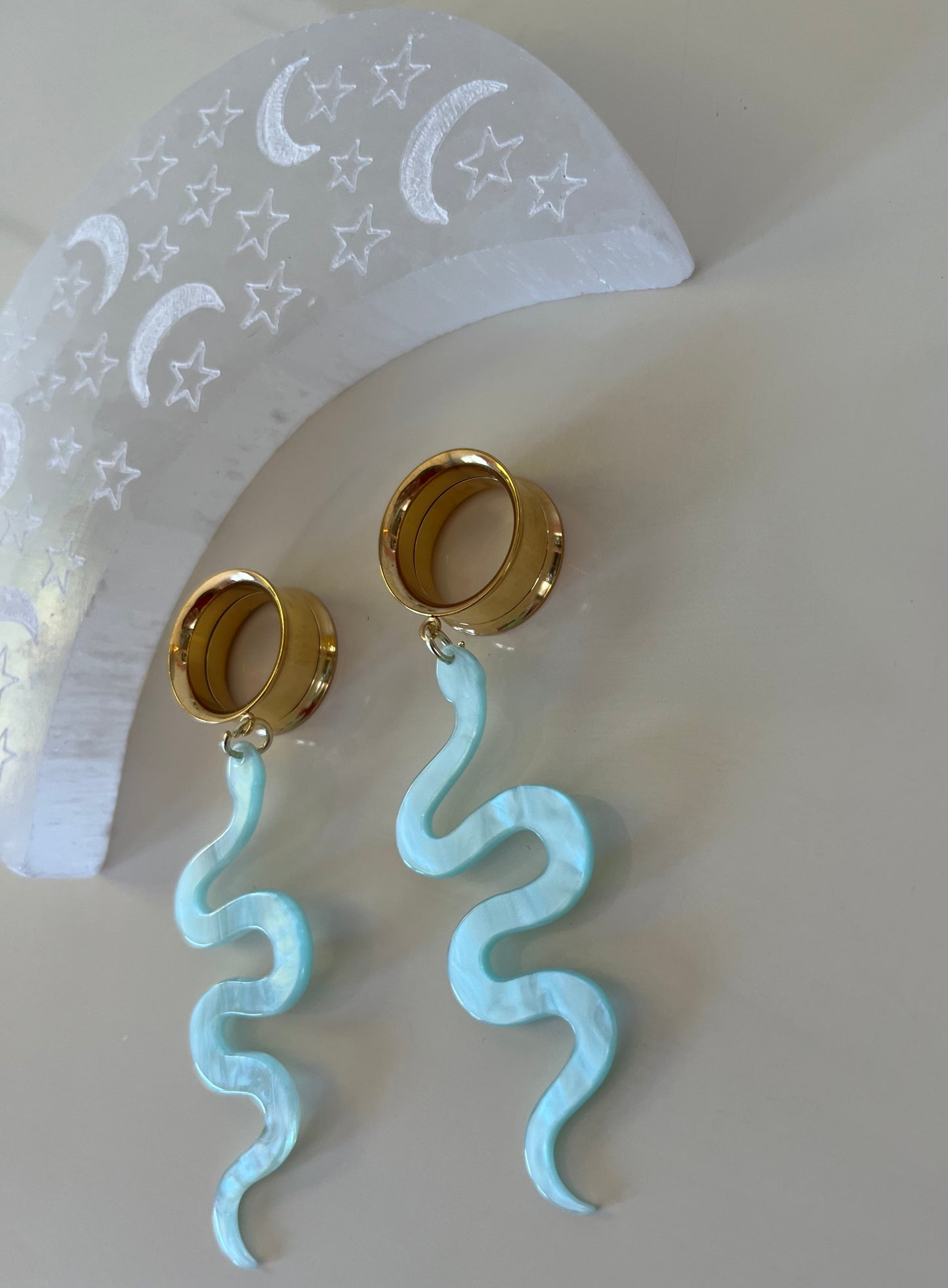 Iridescent Teal Snake Dangle Plugs