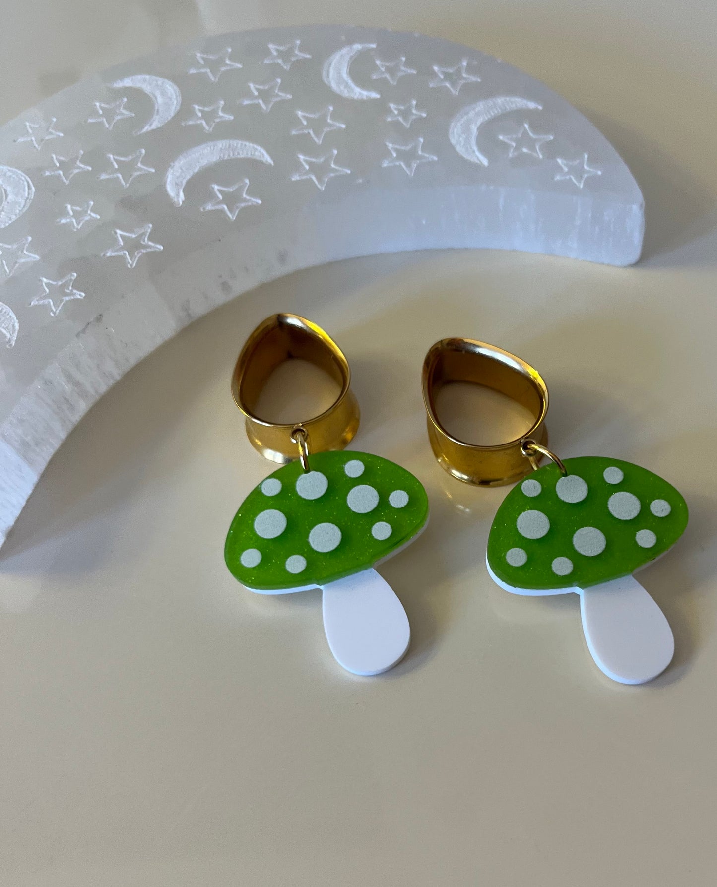 Green Mushroom Dangle Plugs