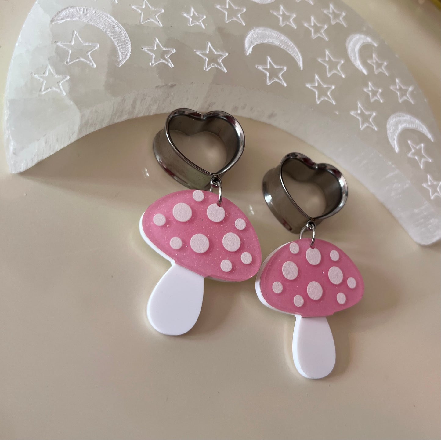 Pink Mushroom Dangle Plugs