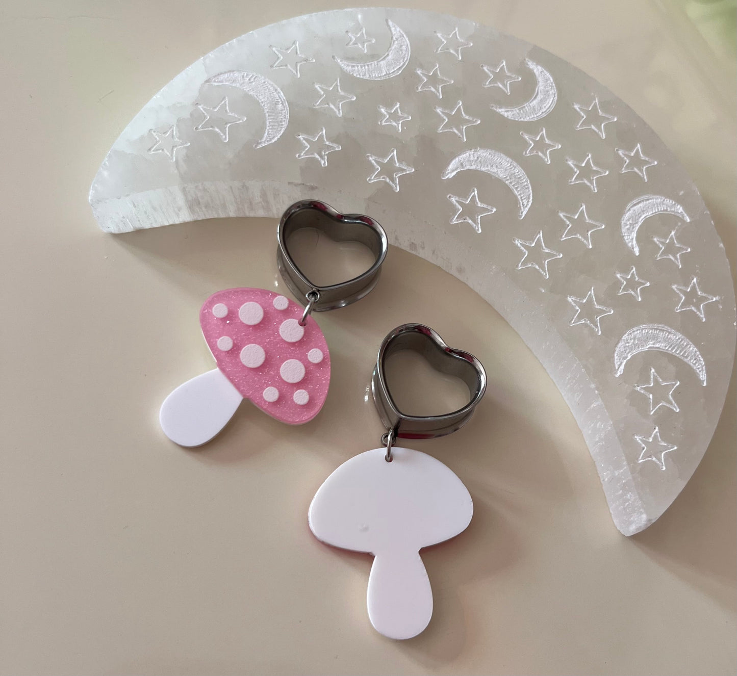 Pink Mushroom Dangle Plugs