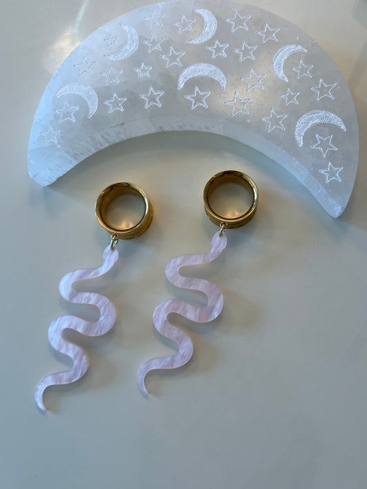 Pale Pink Snake Dangle Plugs
