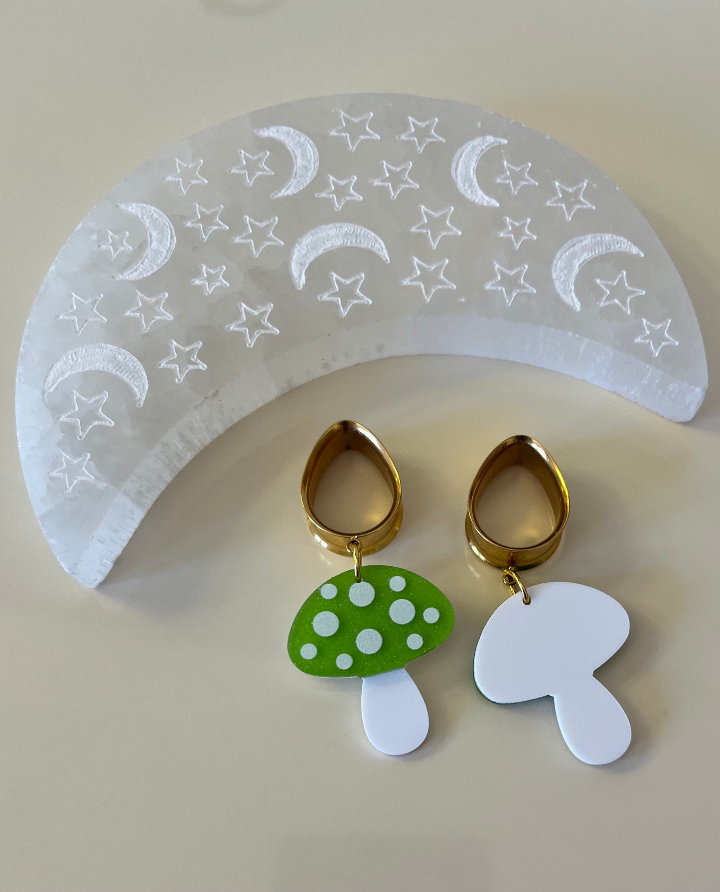 Green Mushroom Dangle Plugs