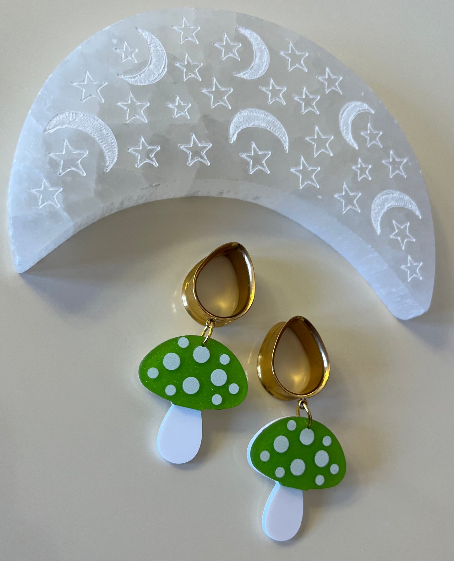 Green Mushroom Dangle Plugs