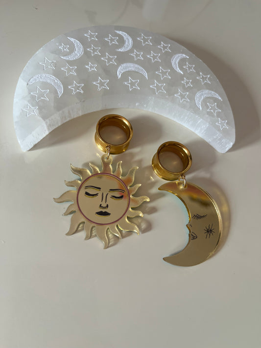 Gold Sun & Moon Dangle Plugs