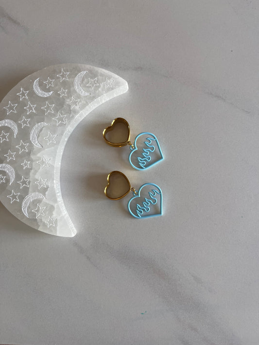 Blue Flame Heart Web Dangle Plugs