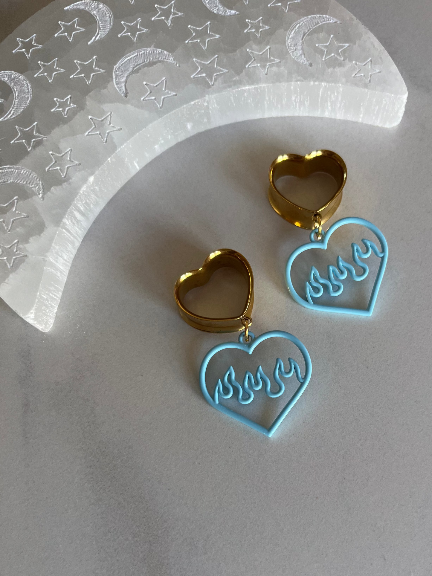 Blue Flame Heart Web Dangle Plugs