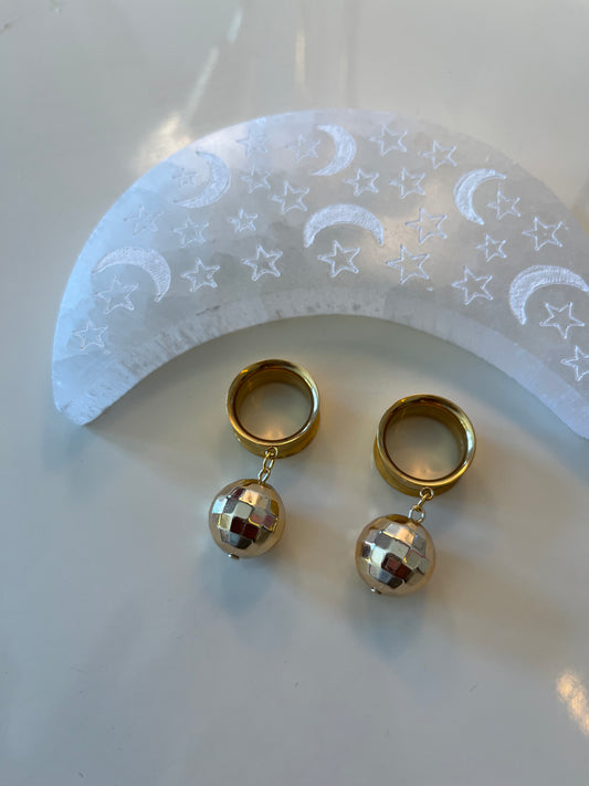 Gold Disco Ball Dangle Plugs