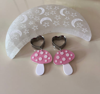 Pink Mushroom Dangle Plugs