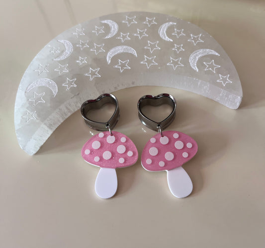 Pink Mushroom Dangle Plugs