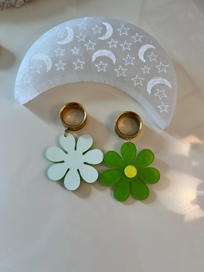 Green Daisy Dangle Plugs
