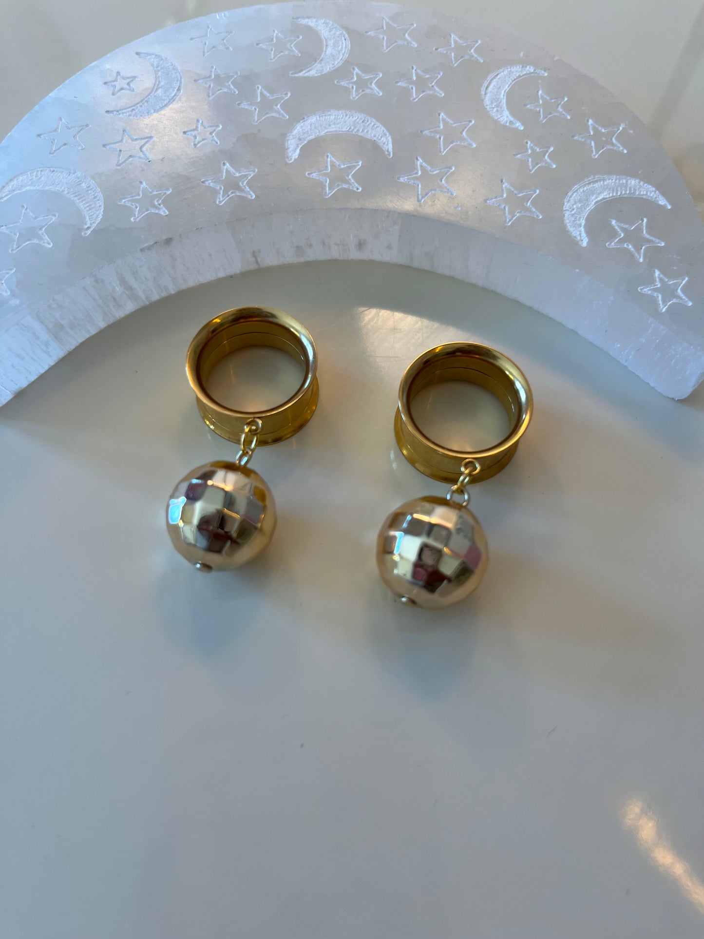 Gold Disco Ball Dangle Plugs