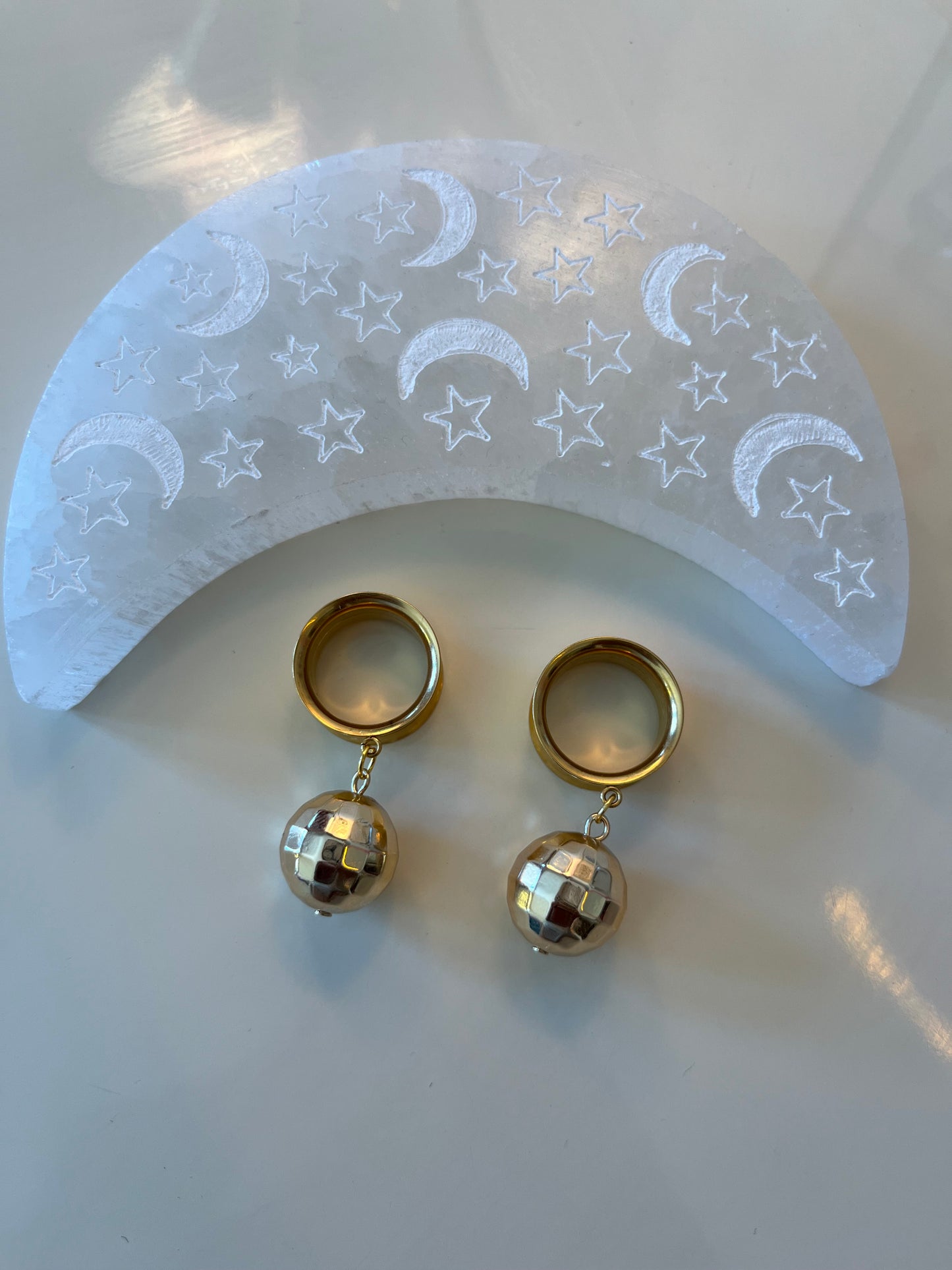 Gold Disco Ball Dangle Plugs