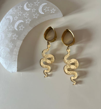 Gold Snake Dangle Plugs