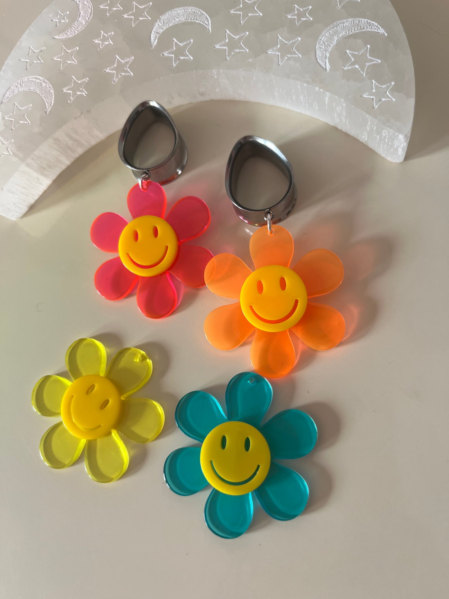 Mix & Match Neon Smiley Dangle Plugs