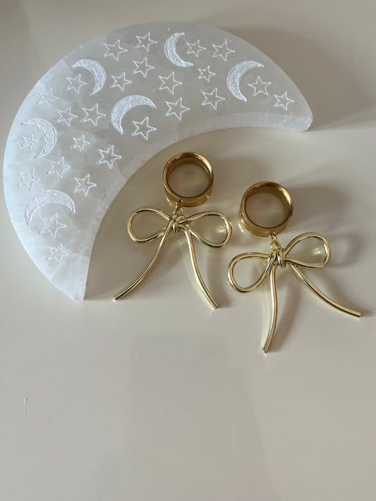 Large Gold Bow Dangle Plugs