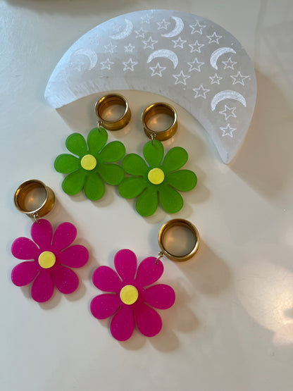 Green Daisy Dangle Plugs