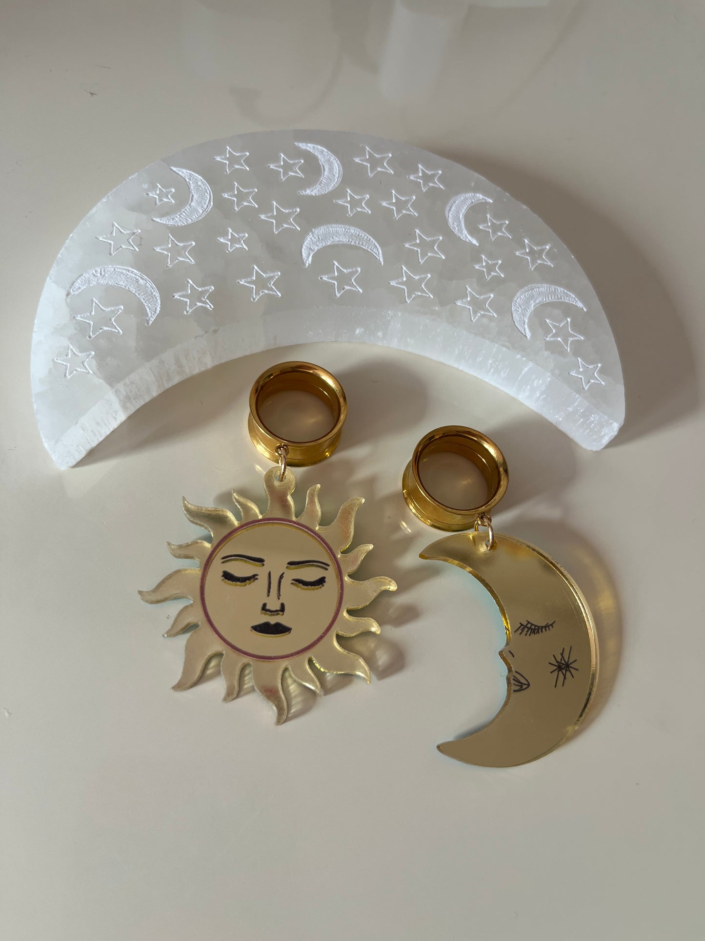 Gold Sun & Moon Dangle Plugs
