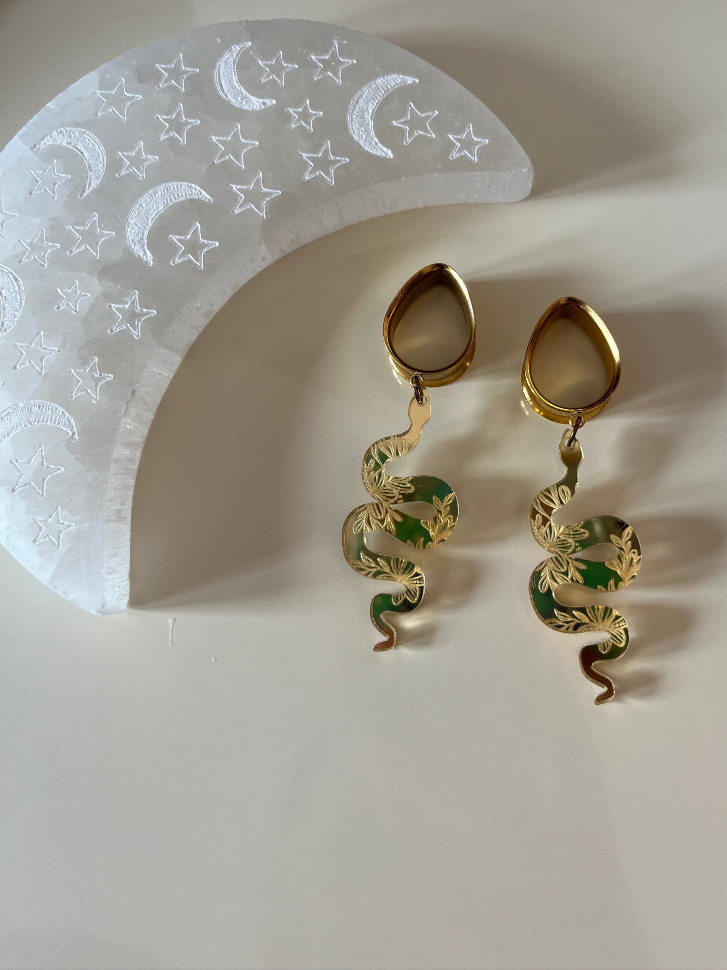 Gold Snake Dangle Plugs