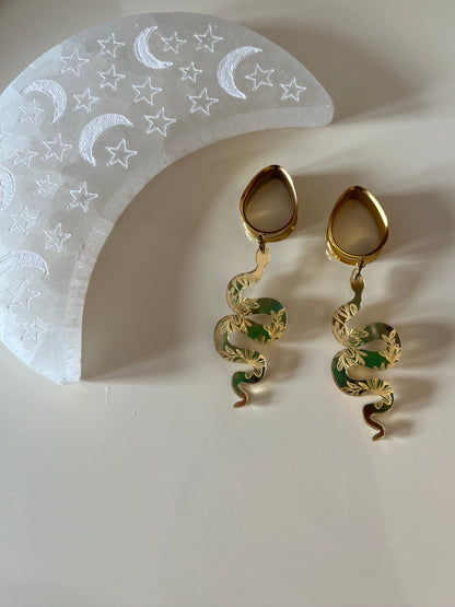 Gold Snake Dangle Plugs