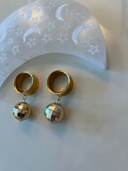 Gold Disco Ball Dangle Plugs