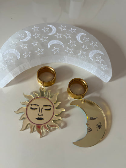 Gold Sun & Moon Dangle Plugs