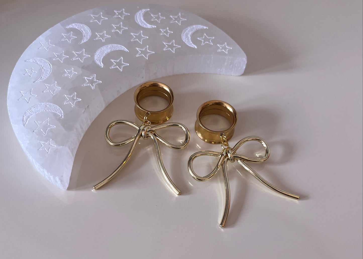 Large Gold Bow Dangle Plugs