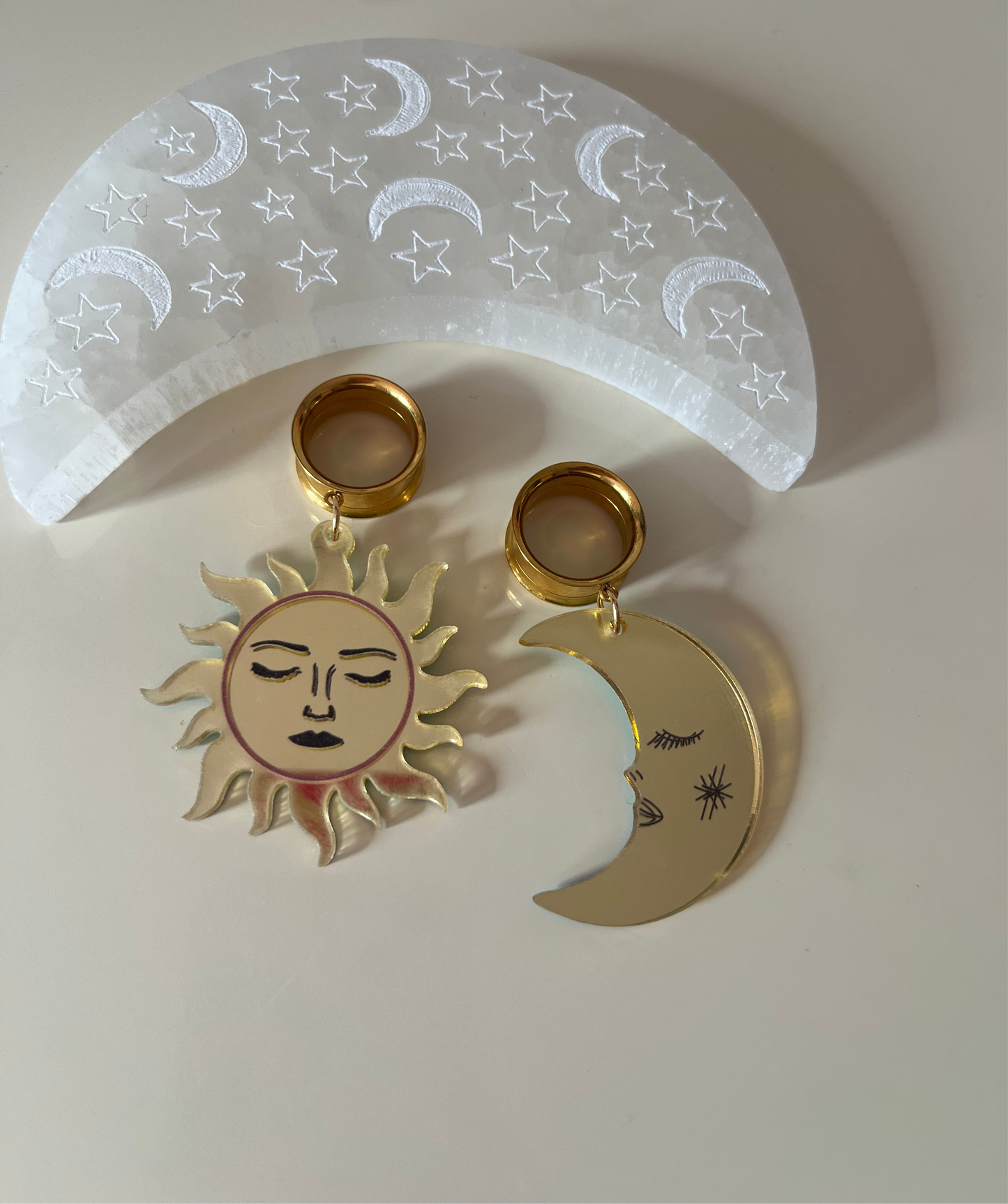 Gold Sun & Moon Dangle Plugs
